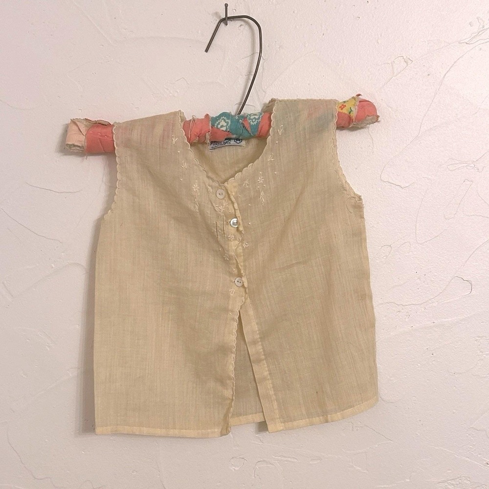 Vintage Diaper Shirt Size 12 M  Philippine Brand Hand Made Embroidered -w/hanger